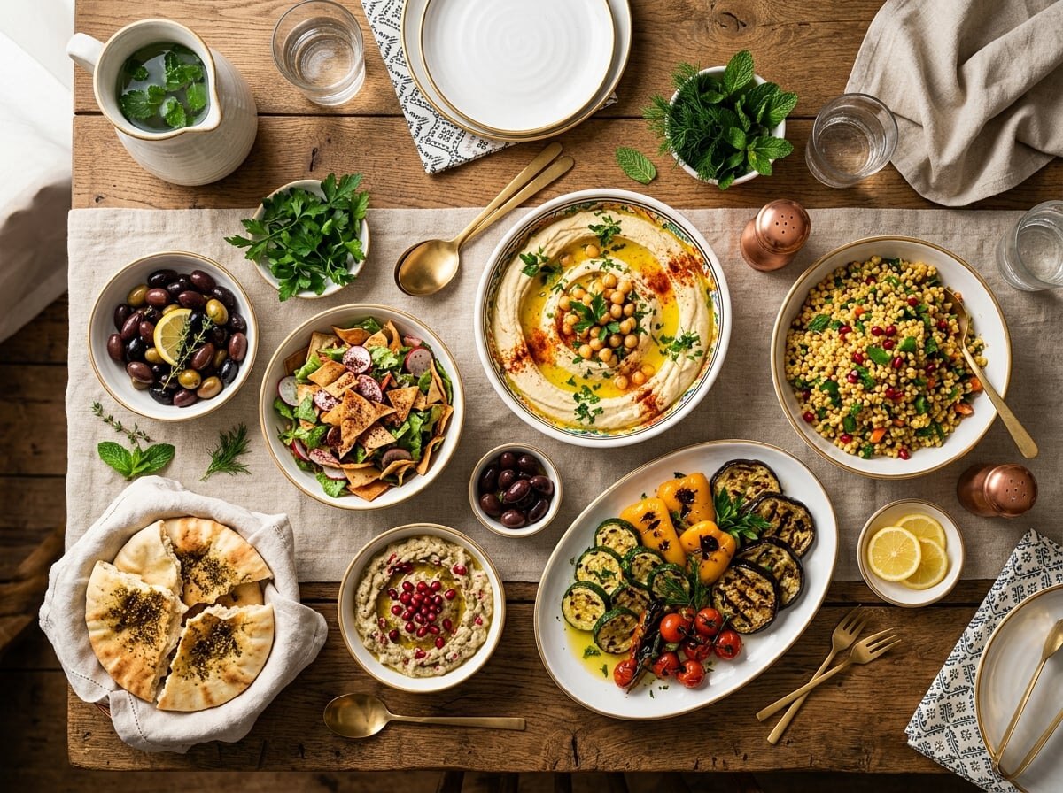Assortiment de mezze et salades halal Hamdache