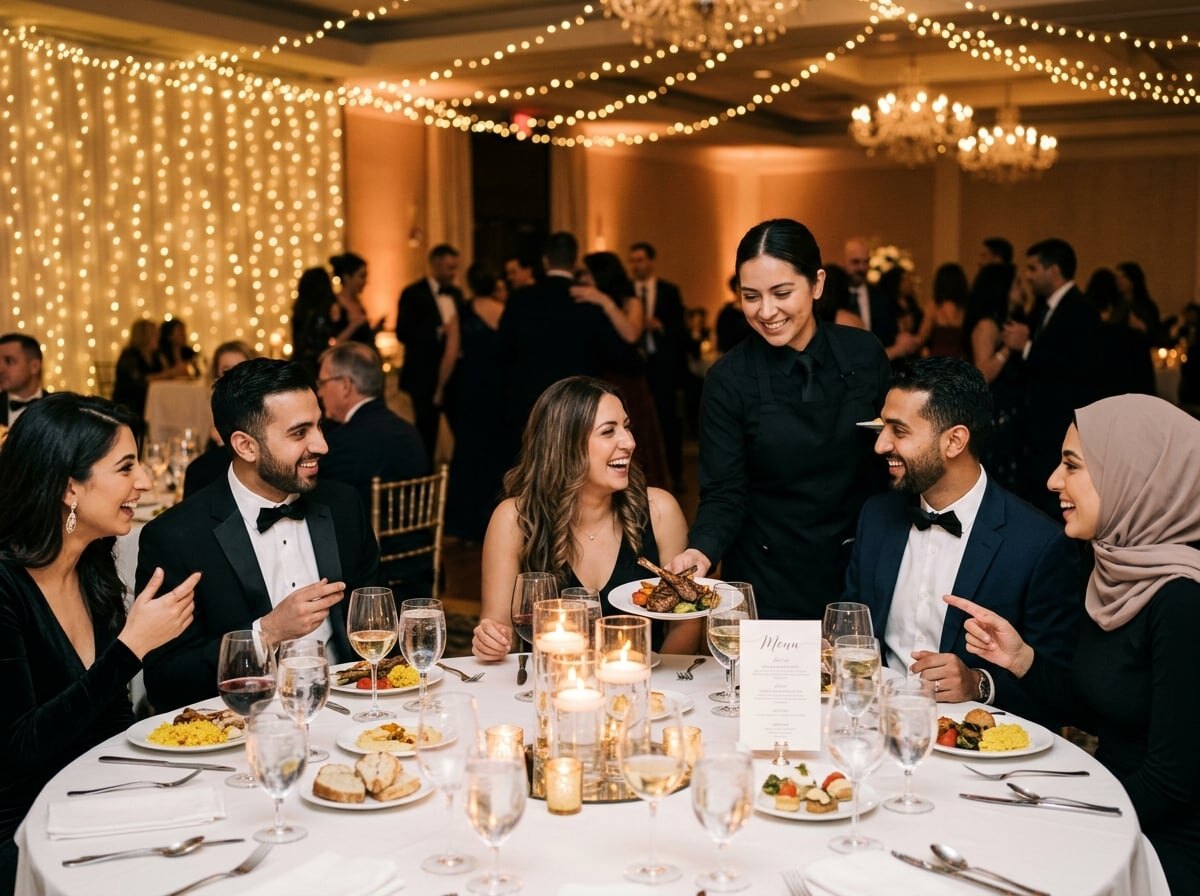 Invités servis lors d'une réception élégante